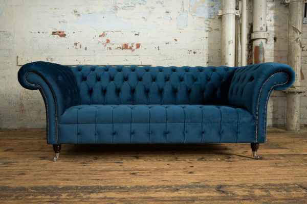 Chesterfield 3místná křesla potahovaná kůží látková pohovka Pohovky Textil Moderní Styl.