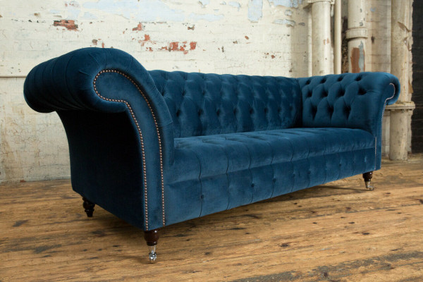 Chesterfield 3místná křesla potahovaná kůží látková pohovka Pohovky Textil Moderní Styl.