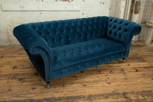Chesterfield 3místná křesla potahovaná kůží látková pohovka Pohovky Textil Moderní Styl.