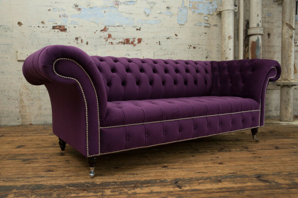 Chesterfield Originální Pohovka Pohovka Textilní Pohovky Lila 225cm Pohovky