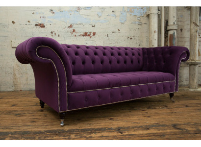 Chesterfield Originální Pohovka Pohovka Textilní Pohovky Lila 225cm Pohovky