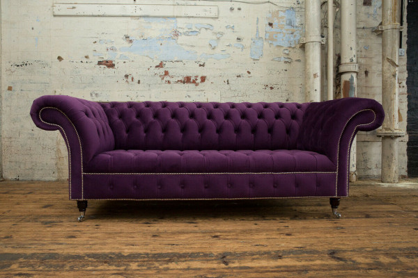 Chesterfield Originální Pohovka Pohovka Textilní Pohovky Lila 225cm Pohovky