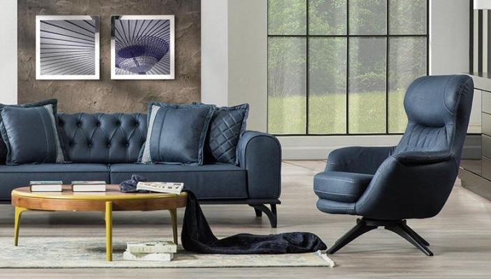 Křeslo 1-sedadlové Pohodlný moderní styl středně měkký Modrá Luxusní