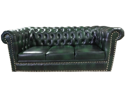 Chesterfield Sofa třímístná kůže Zelená kožená pohovka 230cm Nábytek