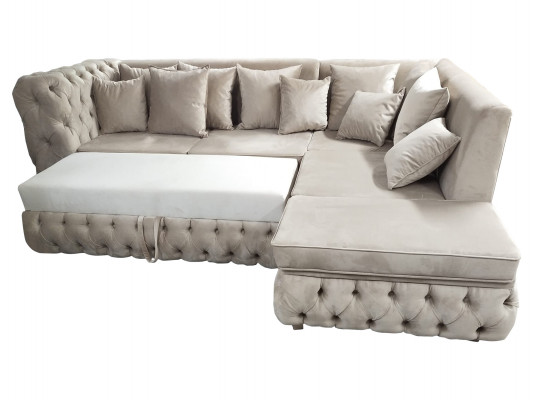 Chesterfield rohová sedací souprava L tvaru s funkcí lůžka Textil Luxus Sofa 340 x 220