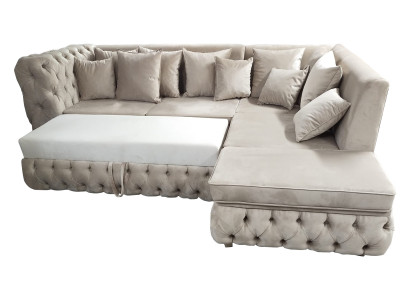 Chesterfield rohová sedací souprava L tvaru s funkcí lůžka Textil Luxus Sofa 340 x 220