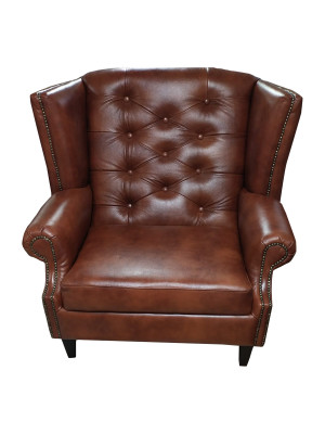 Luxus křeslo Chesterfield ušák kůže hnědá pohovka moderní nábytek