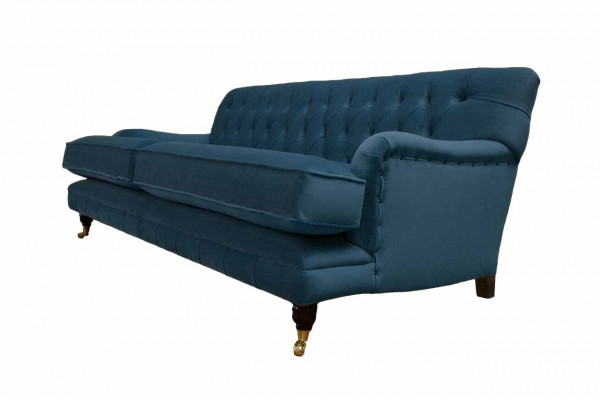Třímístná pohovka s polstrováním, designová pohovka, modrá, sedací soupravy, nábytek Chesterfield.