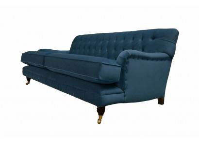 Třímístná pohovka s polstrováním, designová pohovka, modrá, sedací soupravy, nábytek Chesterfield.