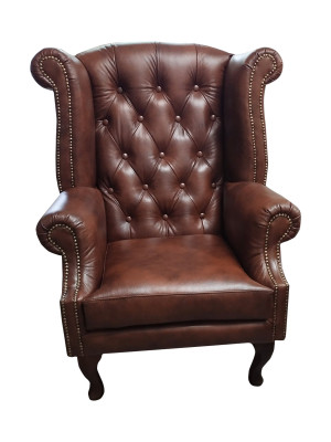 Chesterfield křeslo s náušnicí kůže křeslo jednosedadlo loung hnědý moderní