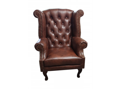 Chesterfield křeslo s náušnicí kůže křeslo jednosedadlo loung hnědý moderní