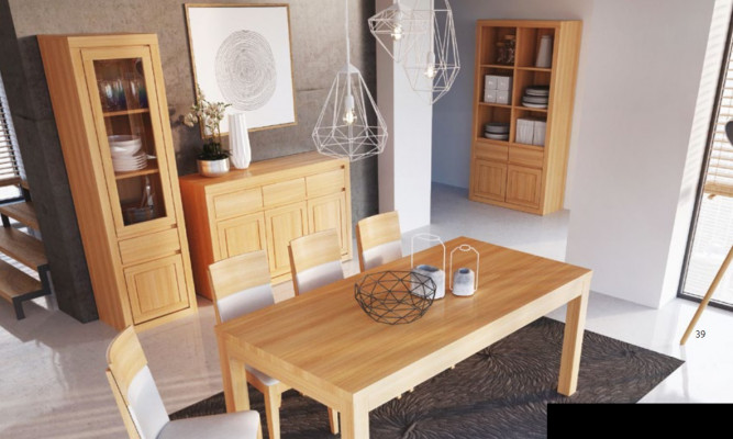 Obývací sestava skupiny 8 kusů. Set komoda 4 židle vitrína sideboard. Nový