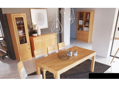 Obývací sestava skupiny 8 kusů. Set komoda 4 židle vitrína sideboard. Nový