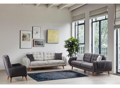 Sedací souprava 3 + 3 + 1 v moderním stylu středně měkká textilie šedá Nová