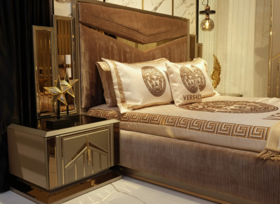 Ložnice postel 2x noční stolky luxusní postel sada kompletní design nábytek 3 kusy.