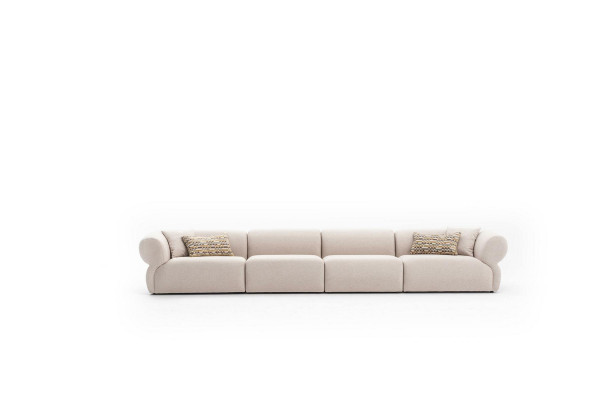 Velká krémová atraktivní pohovka pro 6 osob v jednoduchém designu z prémiových materiálů
