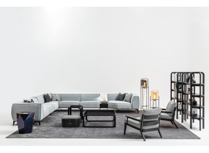 Rohová sedací souprava nábytek U tvaru obývacího pokoje s křeslem Šedé pohovky