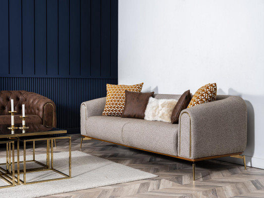 Třísedák sedací souprava 3místná - design moderní šedý materiál - obývací pokoj