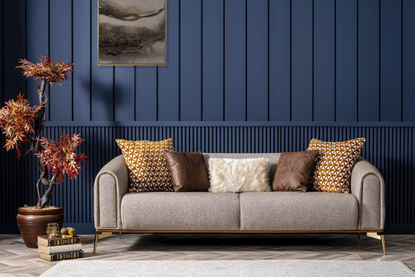 Třísedák sedací souprava 3místná - design moderní šedý materiál - obývací pokoj