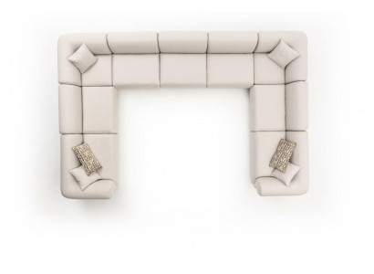 Rohová sedací souprava U-formy luxusního obývacího pokoje v moderním stylu s textilním potahem.