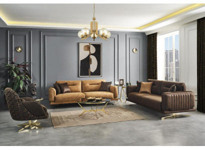 Sofa set Celková sedací sestava 431 Jednosedadlo Koženka Hnědý Set 3 kusy