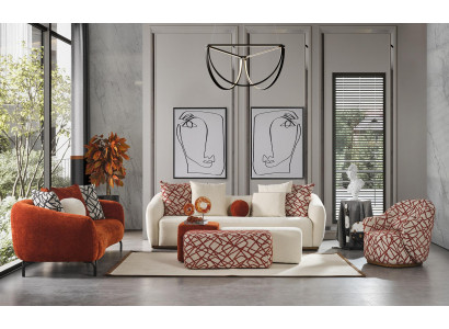 Sofa set Sofa Křeslo 431 Sedadlo Látka Luxusní Pohovky Oranžový Obývací Pokoj