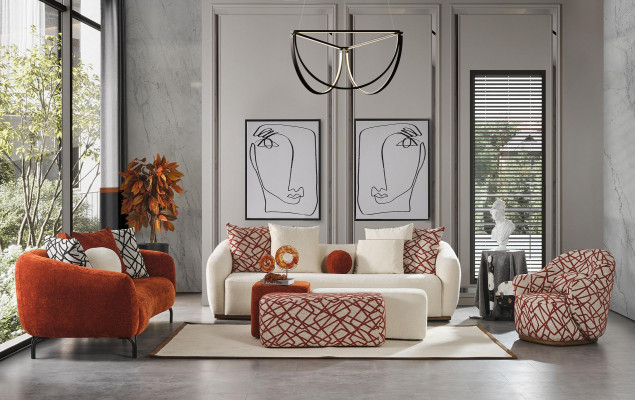 Sofa set Sofa Křeslo 431 Sedadlo Látka Luxusní Pohovky Oranžový Obývací Pokoj