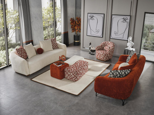 Sofa set Sofa Křeslo 431 Sedadlo Látka Luxusní Pohovky Oranžový Obývací Pokoj