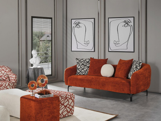 Sofa set Sofa Křeslo 431 Sedadlo Látka Luxusní Pohovky Oranžový Obývací Pokoj