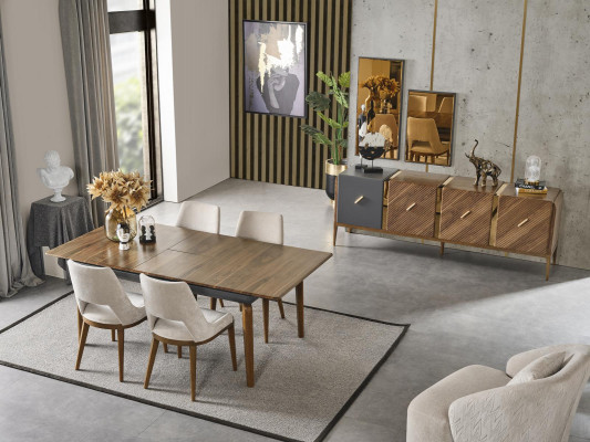 Jídelní souprava Jídelna Jídelní stůl Sestava Luxusní židle Jídelní kout 5dílný Hnědý