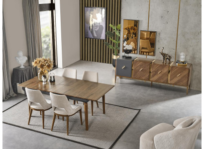 Jídelní souprava Jídelna Jídelní stůl Sestava Luxusní židle Jídelní kout 5dílný Hnědý