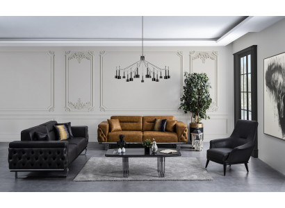 Chesterfield sada sedacího nábytku Sofa 431 umělá kůže Černá