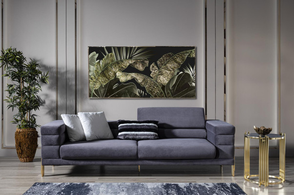 Luxus Sofagarnitur Sofa 3 Sitzer Sessel Stoff Modern Grau Modern Set