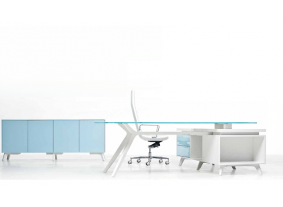 Komoda Moderní Sideboard Modré Dřez Skříň Kancelářská skříň Skleněná Frezza Nová