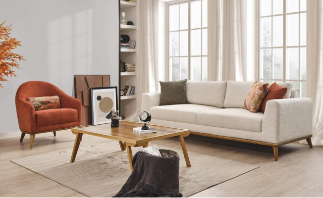 Sofa set 3 + 1 místný design nábytek 2ks béžová láhev sedačky pohovka textilie