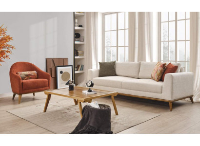 Sofa set 3 + 1 místný design nábytek 2ks béžová láhev sedačky pohovka textilie