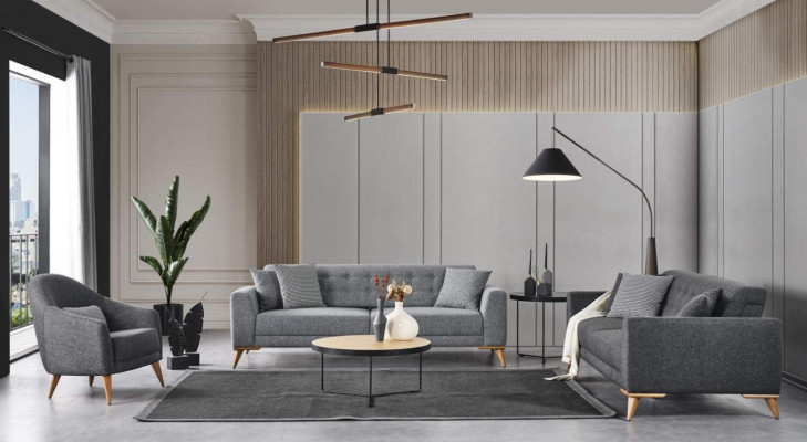 Elegantní obývací pokoj set 3 kusy Luxusní nábytek Šedý Moderní design 3+1 sofa