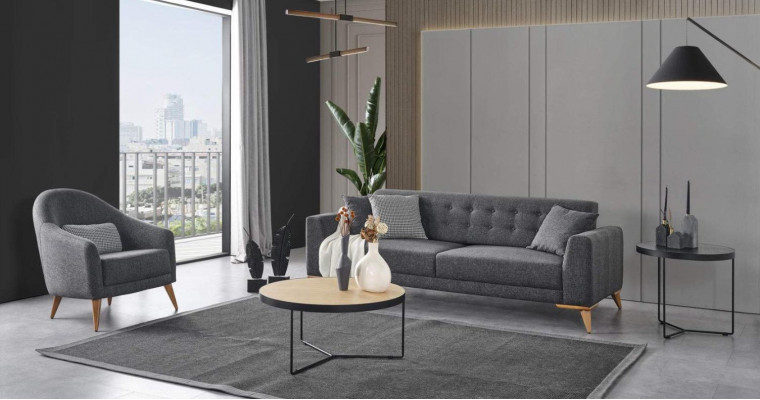 Elegantní obývací pokoj set 3 kusy Luxusní nábytek Šedý Moderní design 3+1 sofa