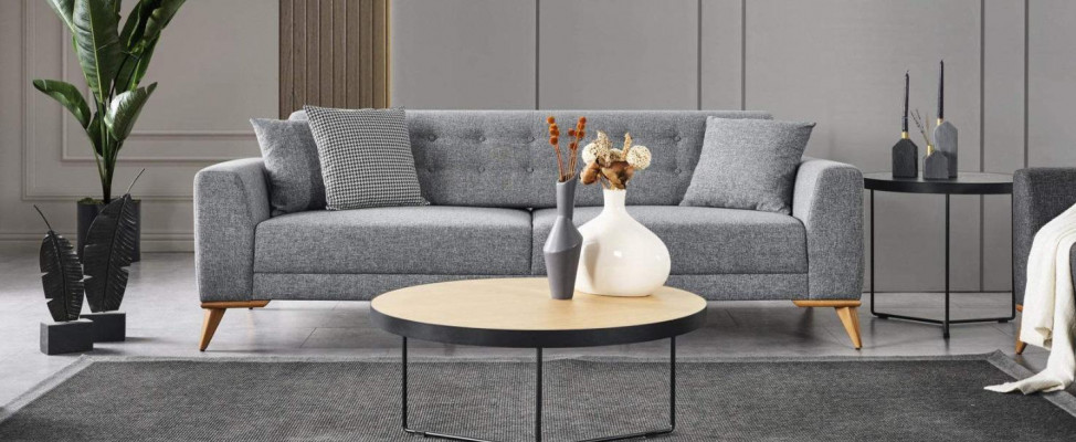 Elegantní obývací pokoj set 3 kusy Luxusní nábytek Šedý Moderní design 3+1 sofa