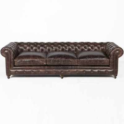 Hnědá pohovka Chesterfield s potahem, potahovou látkou, kůží, sedací souprava Big XXL.