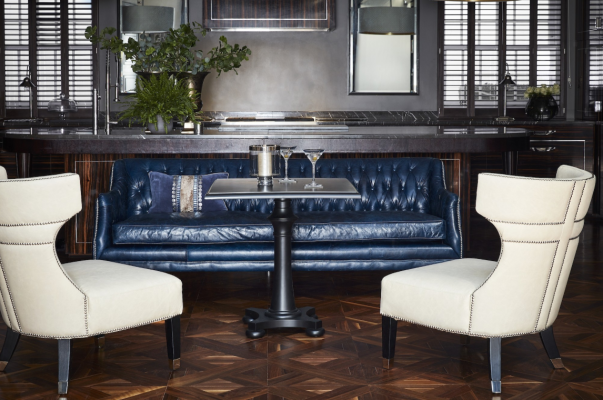 Modrá pohovka Chesterfield Sofa Potah látky Kuželová sedací souprava 4místná nová