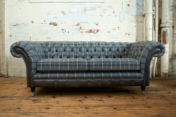 Chesterfield Pohovka Třísezená Design Potahových Materiálů Sedací Souprava Šedá