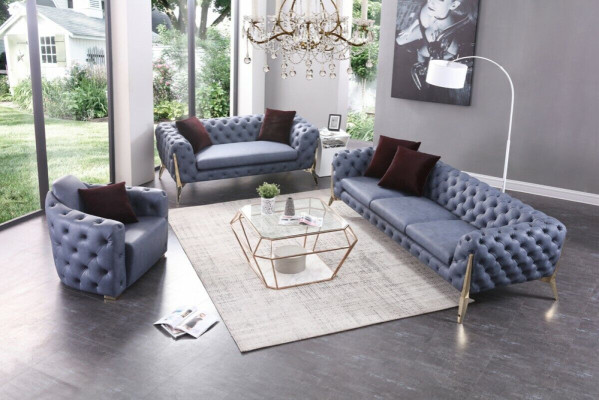 Luxus Hochwertige Sofa Couch Polster Sitz 3+2+1 Garnitur Chesterfield Garnituren