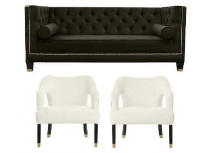 Chesterfield + 2 křesla černá bílá XXL Big textil Stoff Couchen Kreative.