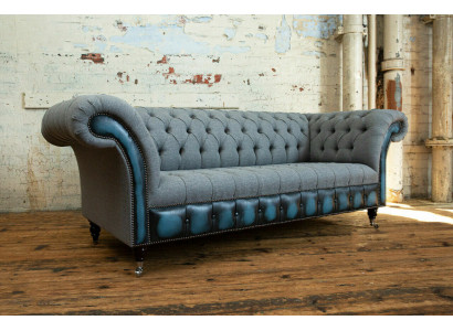 Designer Chesterfield šedé pohovky potahové sedací soupravy textilní relaxační nábytek