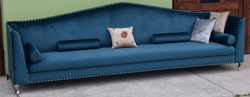 Sofa Pohovka Potah Tkanina Kožená Pohovky Modrá sestava 5 míst