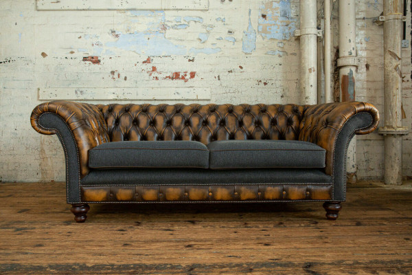 Design Chesterfield Sofa 3 Couch Sofa Set Stoff Polster Leder Dreisitzer