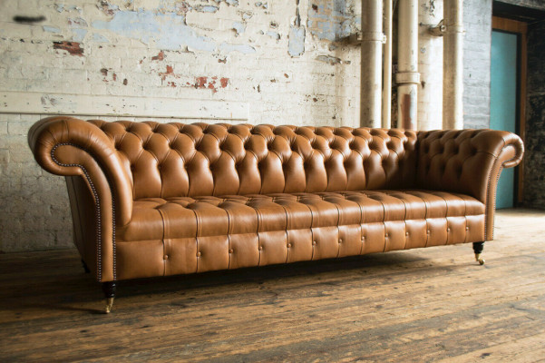 Design Chesterfield Sofagarnitur 4 Sitzer Couch Leder Polster Braun Luxus Sofa