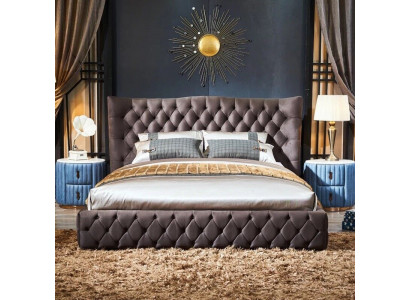 Hnědá postel Chesterfield ložnice textilie lůžka sametová velká hotelová lůžka.
