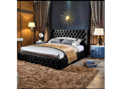 Chesterfield Černá postel Ložnice Postele Textilie Samet Velká Hotelová postel